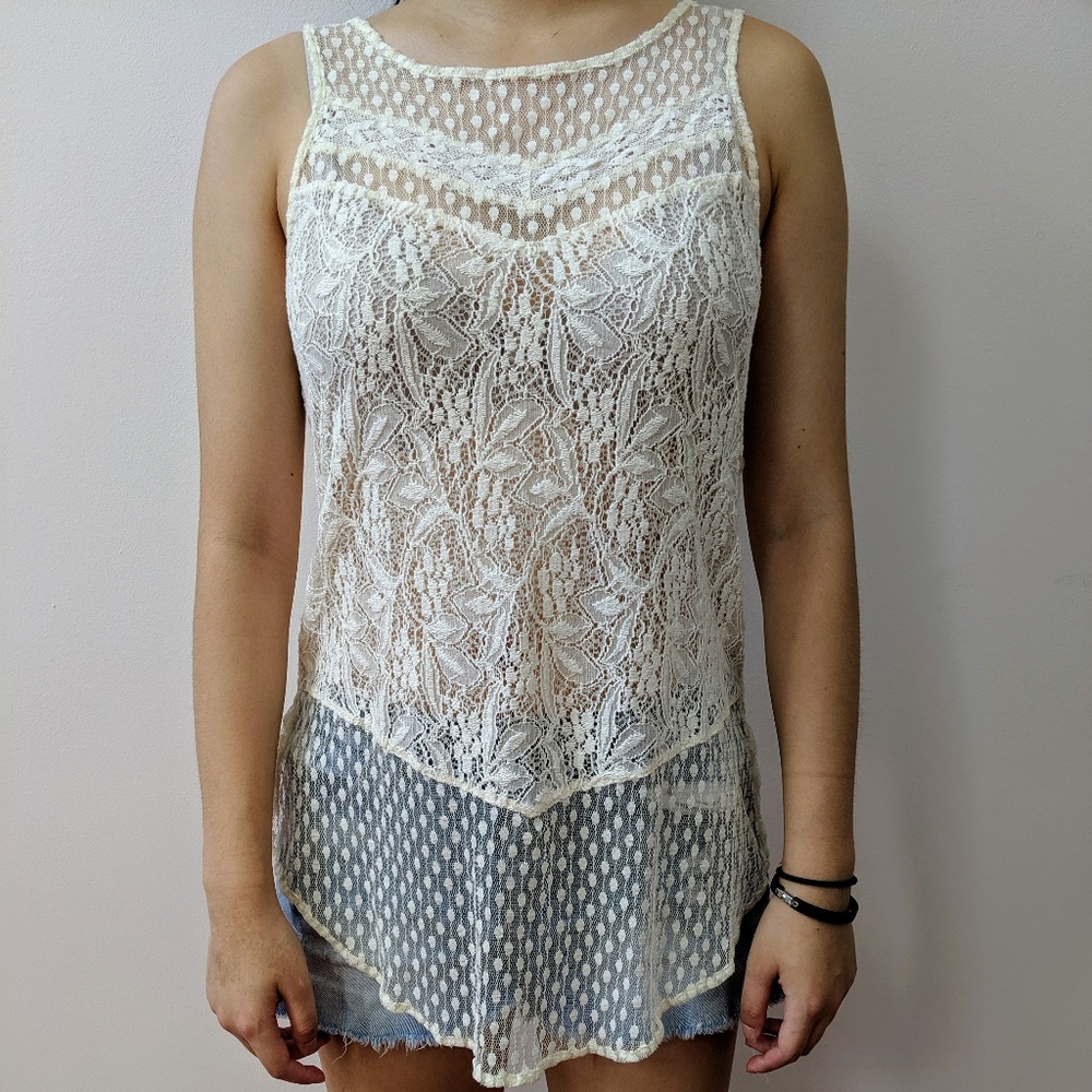 American Eagle Long Ivory Lace Tank